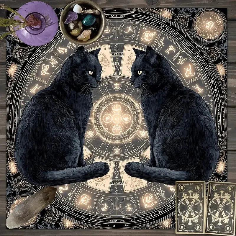 Black Cat Wicca Altar Cloth - Witchcraft Tarot Tablecloth for Reading Divination Pagan Home Decor-MoonChildWorld