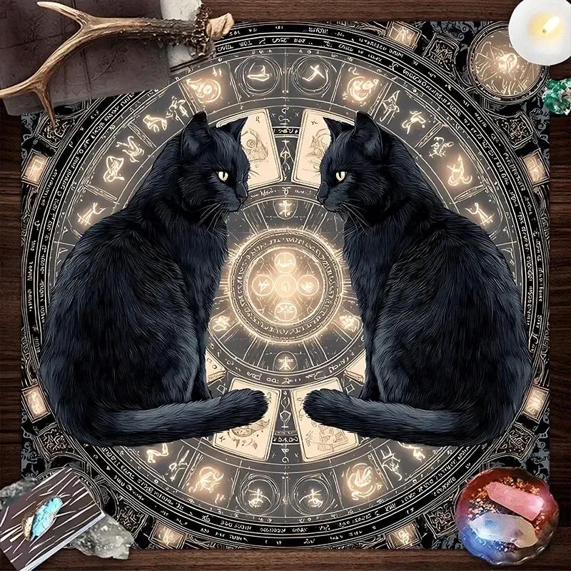 Black Cat Wicca Altar Cloth - Witchcraft Tarot Tablecloth for Reading Divination Pagan Home Decor-MoonChildWorld