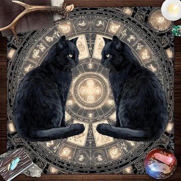 Black Cat Wicca Altar Cloth - Witchcraft Tarot Tablecloth for Reading Divination Pagan Home Decor-MoonChildWorld