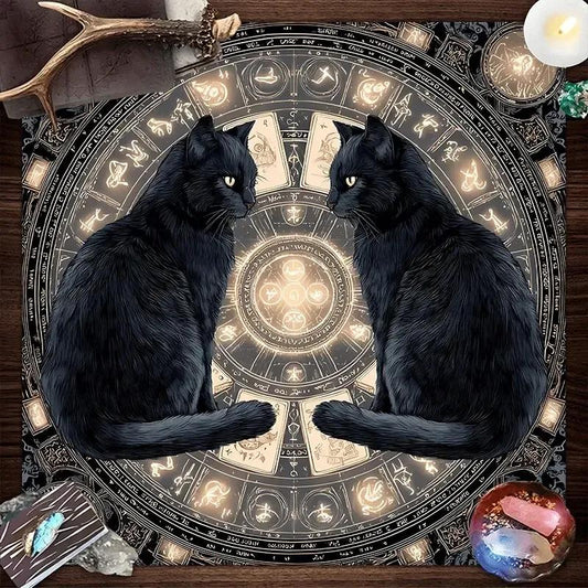 Black Cat Wicca Altar Cloth - Witchcraft Tarot Tablecloth for Reading Divination Pagan Home Decor-MoonChildWorld