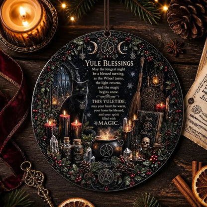 Black Cat Wicca Christmas Ceramic Ornament – Gothic Halloween Christmas Tree Decor_mockup_3.webp