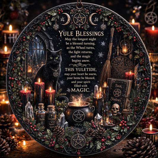 Black Cat Wicca Christmas Ceramic Ornament – Gothic Halloween Christmas Tree Decor-MoonChildWorld