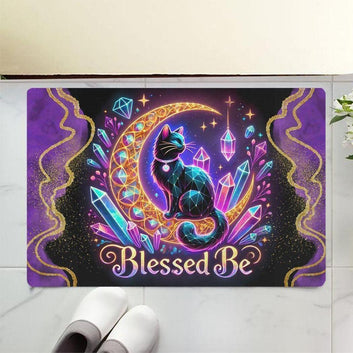 Black Cat Wicca Doormat Magic Cat Doormat for Pagan Home Decor-MoonChildWorld