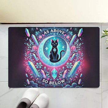Black Cat Wicca Doormat Magic Cat Doormat for Pagan Home Decor-MoonChildWorld