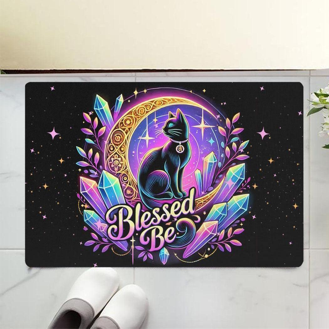 Black Cat Wicca Doormat Magic Cat Doormat for Pagan Home Decor-MoonChildWorld