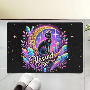 Black Cat Wicca Doormat Magic Cat Doormat for Pagan Home Decor-MoonChildWorld