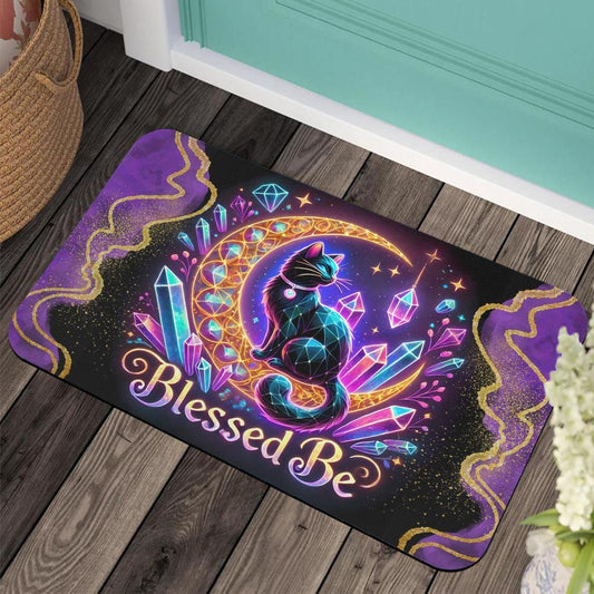 Black Cat Wicca Doormat Magic Cat Doormat for Pagan Home Decor-MoonChildWorld