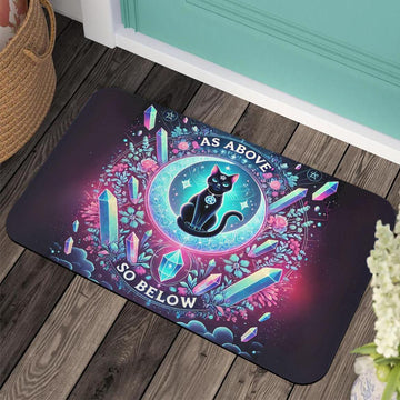 Black Cat Wicca Doormat Magic Cat Doormat for Pagan Home Decor-MoonChildWorld