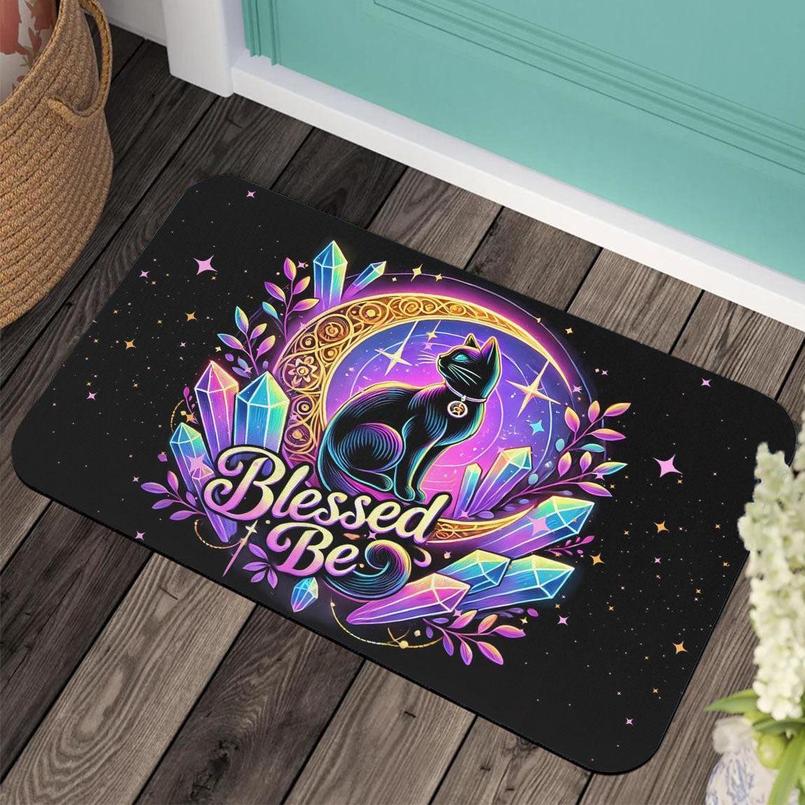 Black Cat Wicca Doormat Magic Cat Doormat for Pagan Home Decor-MoonChildWorld