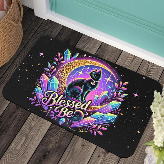 Black Cat Wicca Doormat Magic Cat Doormat for Pagan Home Decor-MoonChildWorld