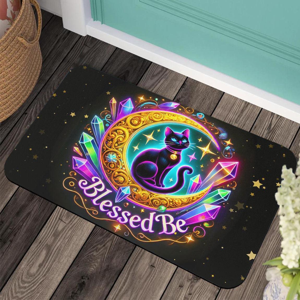 Black Cat Wicca Doormat Magic Cat Doormat for Pagan Home Decor-MoonChildWorld
