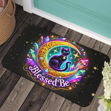 Black Cat Wicca Doormat Magic Cat Doormat for Pagan Home Decor-MoonChildWorld