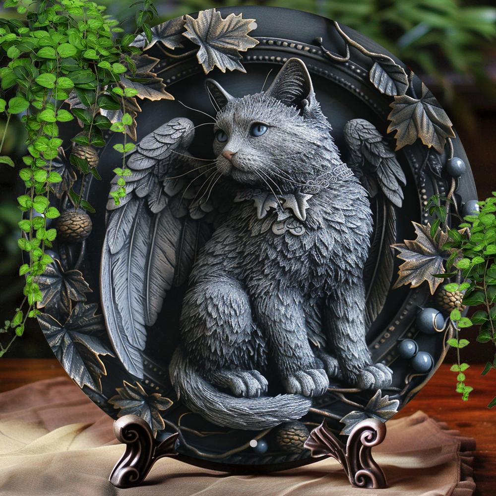 Black Cat Winged Wall Art Gothic Cat Metal Sign for Halloween-MoonChildWorld