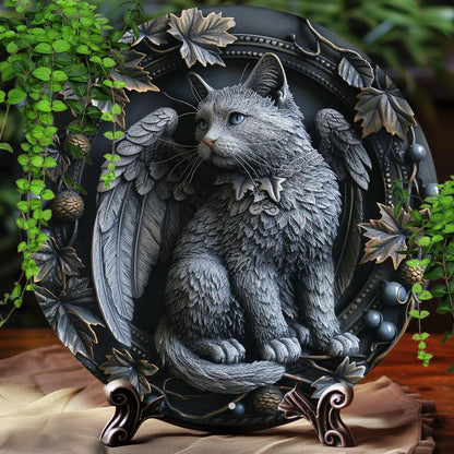 Black Cat Winged Wall Art Gothic Cat Metal Sign for Halloween-MoonChildWorld