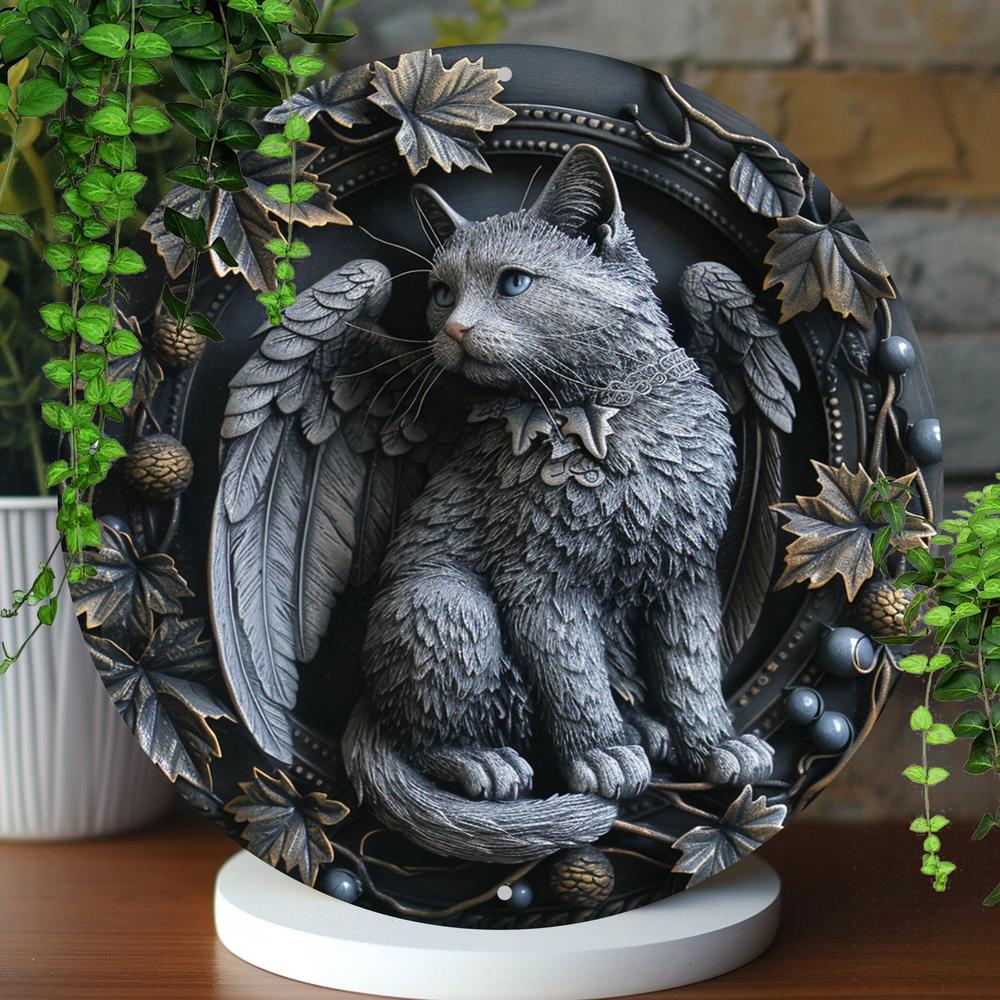 Black Cat Winged Wall Art Gothic Cat Metal Sign for Halloween-MoonChildWorld