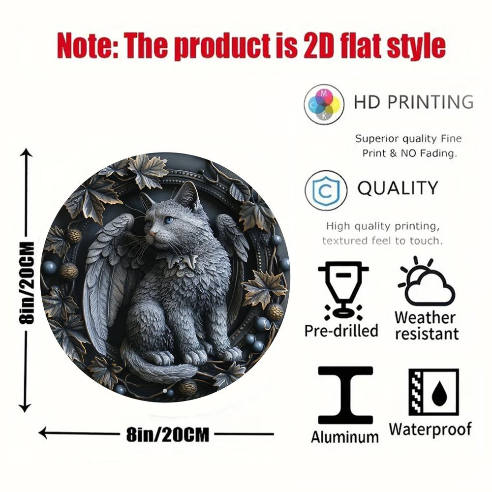 Black Cat Winged Wall Art Gothic Cat Metal Sign for Halloween-MoonChildWorld