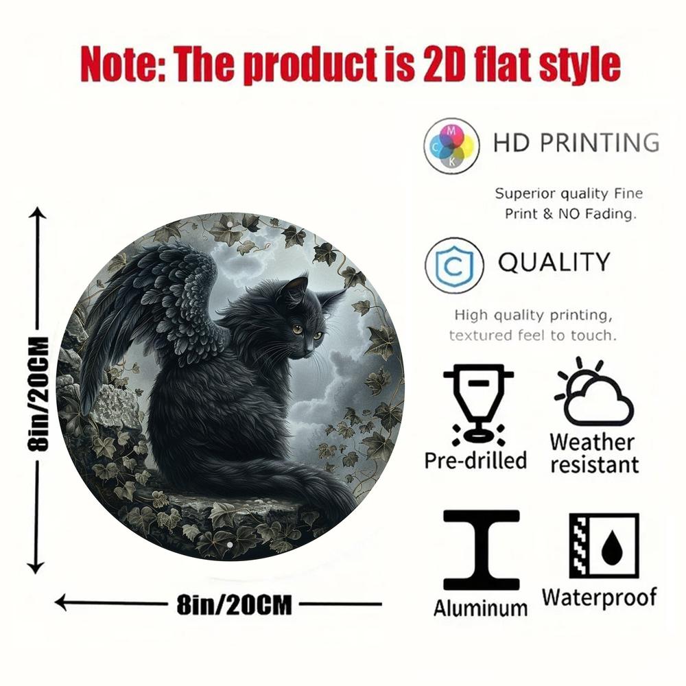 Black Cat Winged Wall Art Gothic Cat Metal Sign for Halloween-MoonChildWorld