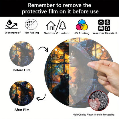 Black Cat Witch Suncatcher Mystic Acrylic Round Sign-MoonChildWorld