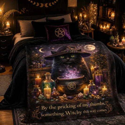 Black Cat Witchcraft Blanket with Mystical Cauldron - Wiccan Blanket for Halloween_mockup_1.webp