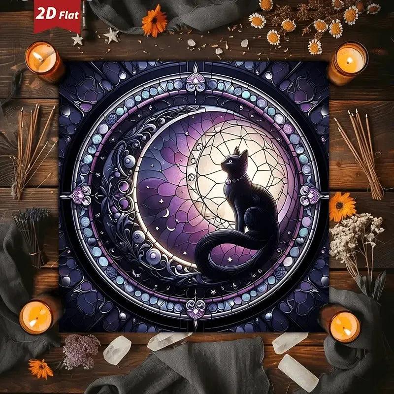 Black Cat Witchy Altar Cloth Wicca Tablecloth For for Rituals, Tarot Reading & Home Decor-MoonChildWorld