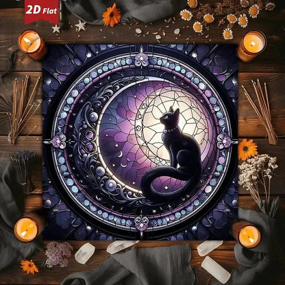 Black Cat Witchy Altar Cloth Wicca Tablecloth For for Rituals, Tarot Reading & Home Decor-MoonChildWorld