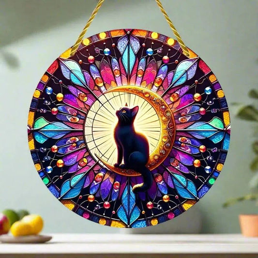 Black Cat Witchy Suncatcher Mystic Acrylic Sign-MoonChildWorld