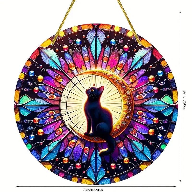 Black Cat Witchy Suncatcher Mystic Acrylic Sign-MoonChildWorld