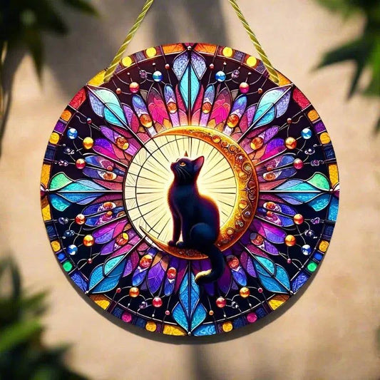 Black Cat Witchy Suncatcher Mystic Acrylic Sign-MoonChildWorld