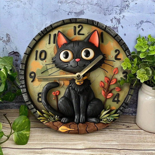 Black Cat Wooden Wall Clock Occult Cat Home Decor-MoonChildWorld