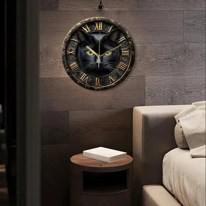 Black Cat Wooden Wall Clock Occult Cat Home Decor-MoonChildWorld