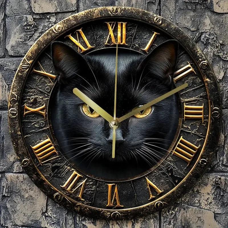 Black Cat Wooden Wall Clock Occult Cat Home Decor-MoonChildWorld