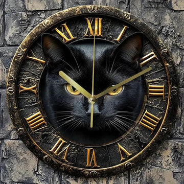 Black Cat Wooden Wall Clock Occult Cat Home Decor-MoonChildWorld