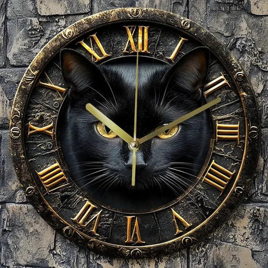 Black Cat Wooden Wall Clock Occult Cat Home Decor-MoonChildWorld