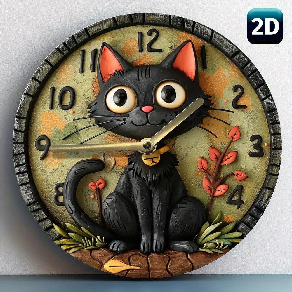 Black Cat Wooden Wall Clock Occult Cat Home Decor-MoonChildWorld