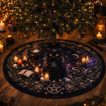 mockup_Black Cat Yule Tree Skirt – Pagan Witchy Gothic Decor_1.webp