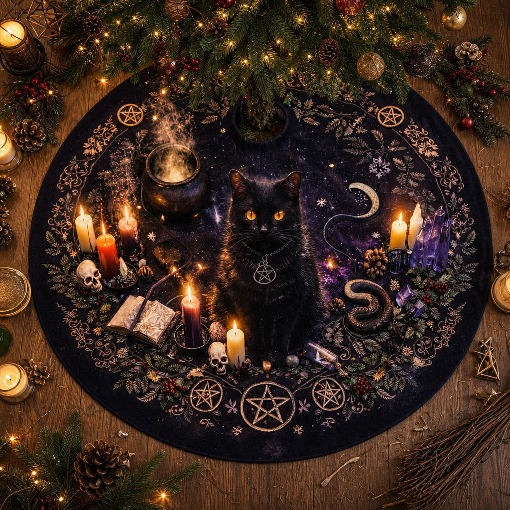 mockup_Black Cat Yule Tree Skirt – Pagan Witchy Gothic Decor_2.webp