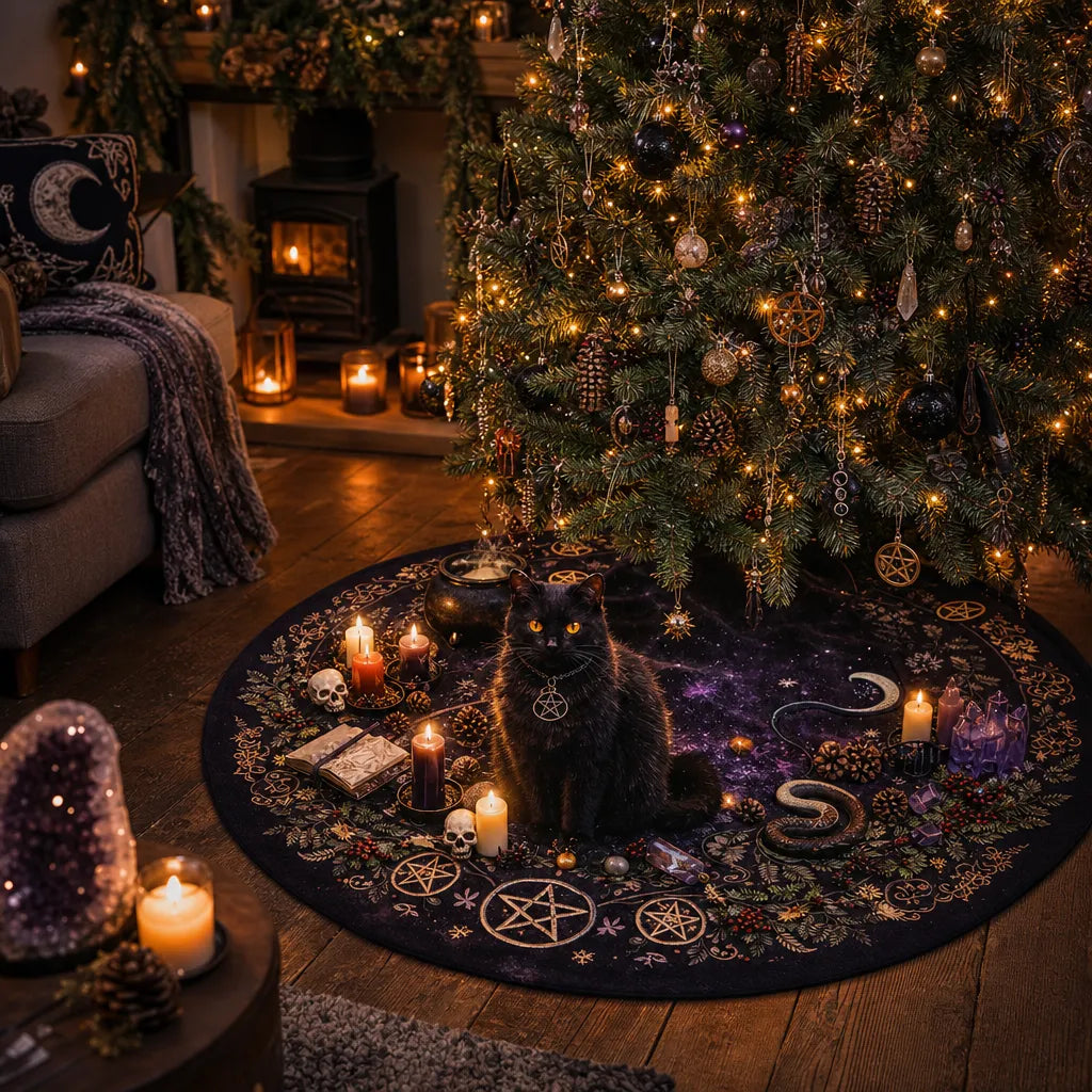 mockup_Black Cat Yule Tree Skirt – Pagan Witchy Gothic Decor_3.webp
