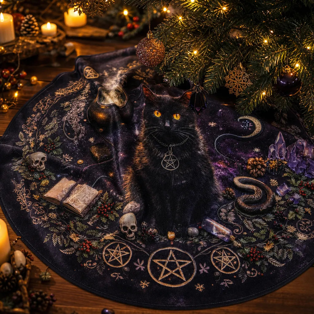 mockup_Black Cat Yule Tree Skirt – Pagan Witchy Gothic Decor_4.webp