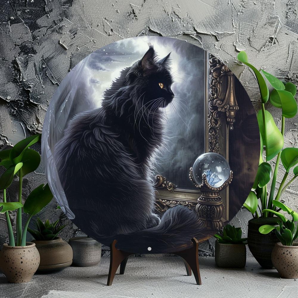 Black Cat and Magic Ball Metal Sign Mystic Home Decor-MoonChildWorld