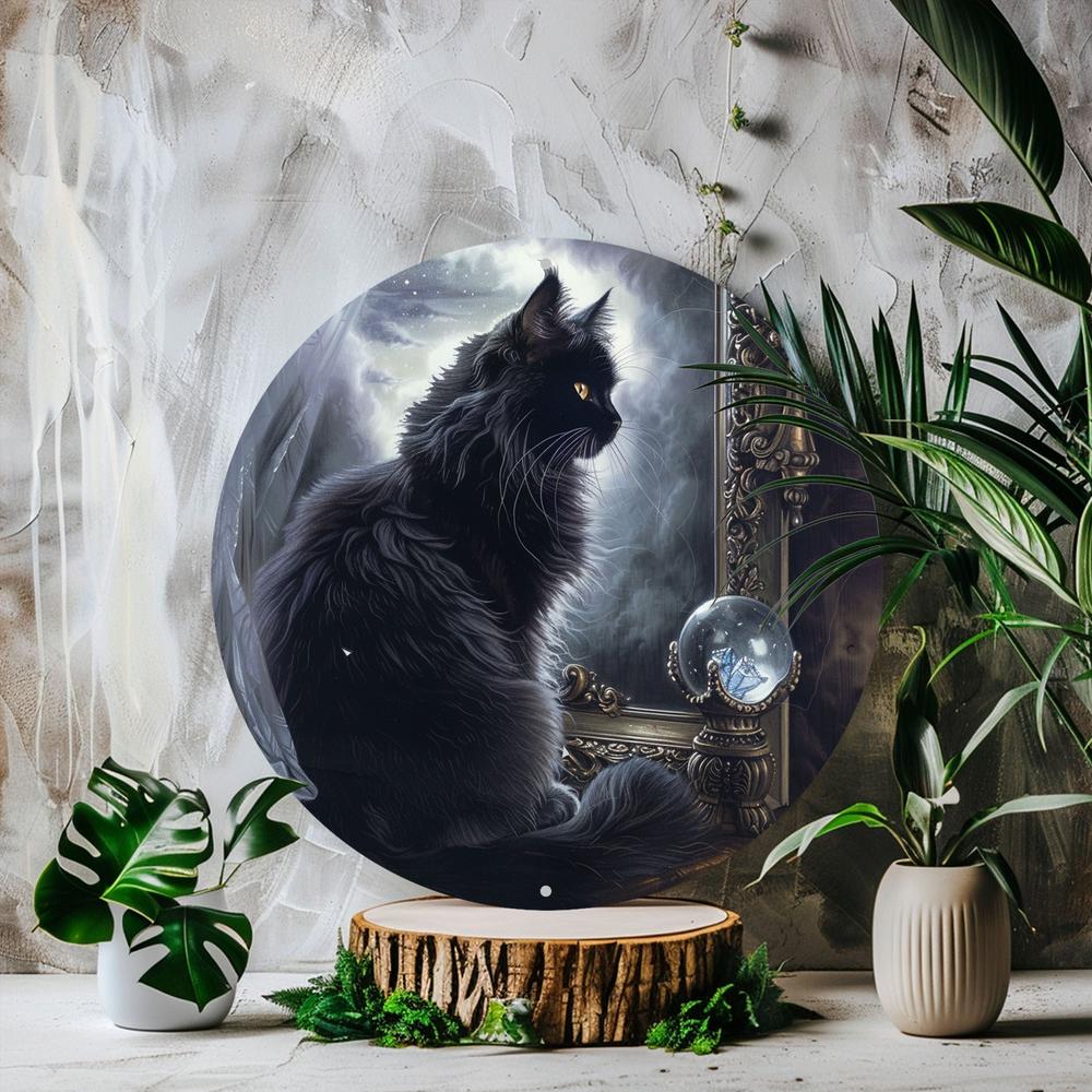 Black Cat and Magic Ball Metal Sign Mystic Home Decor-MoonChildWorld