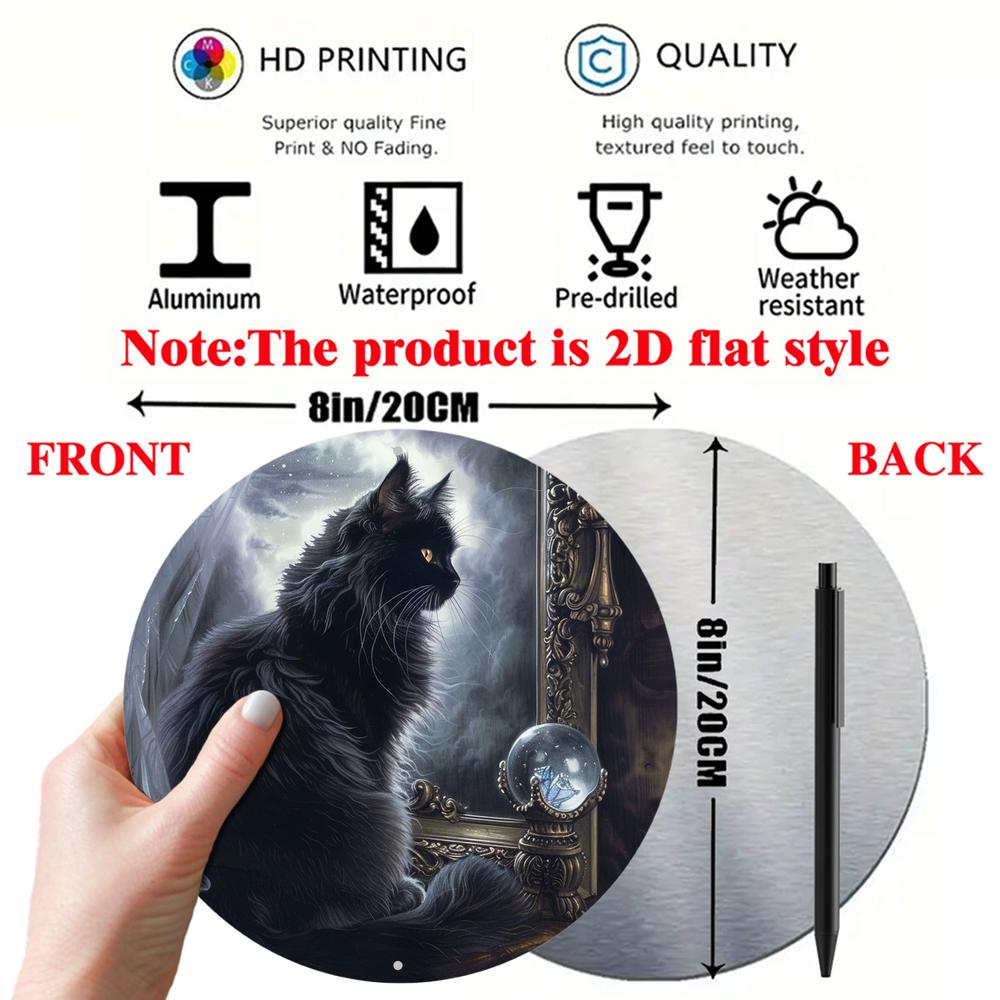 Black Cat and Magic Ball Metal Sign Mystic Home Decor-MoonChildWorld