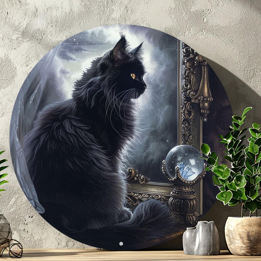 Black Cat and Magic Ball Metal Sign Mystic Home Decor-MoonChildWorld