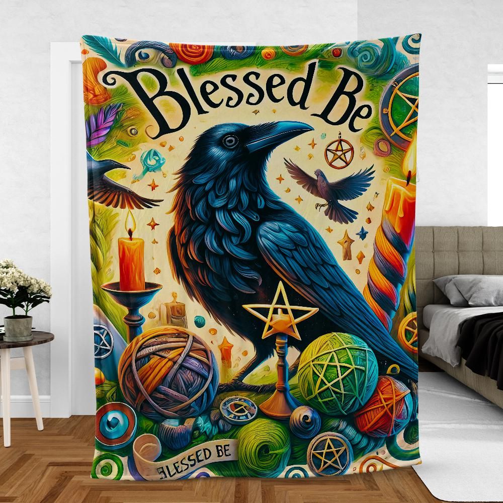 Black Crow Witchy Raven Blanket Blessed Be Wicca Blanket-MoonChildWorld