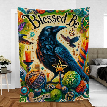 Black Crow Witchy Raven Blanket Blessed Be Wicca Blanket-MoonChildWorld