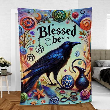 Black Crow Witchy Raven Blanket Blessed Be Wicca Blanket-MoonChildWorld