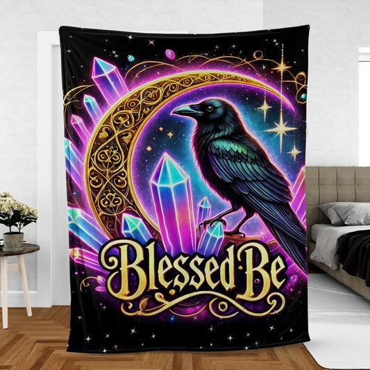 Black Crow Witchy Raven Blanket Blessed Be Wicca Blanket-MoonChildWorld
