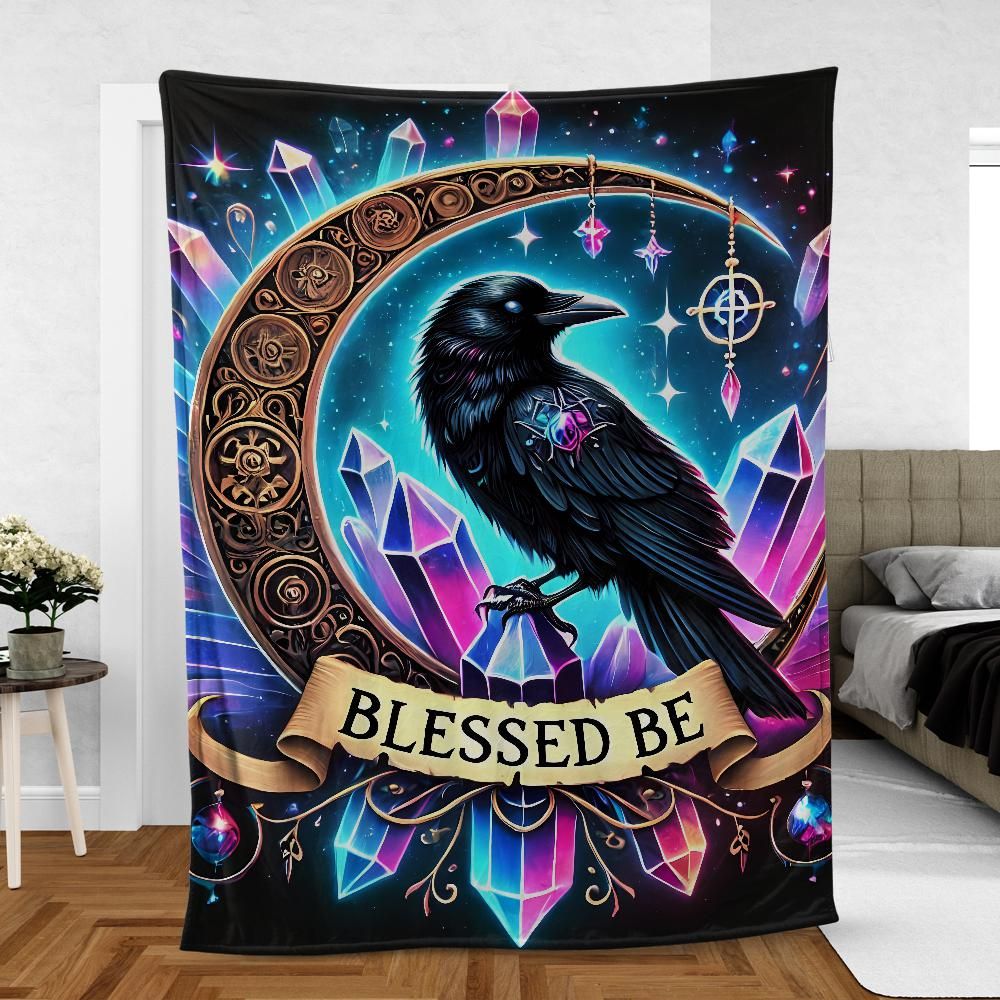 Black Crow Witchy Raven Blanket Wicca Blanket Home Decor-MoonChildWorld