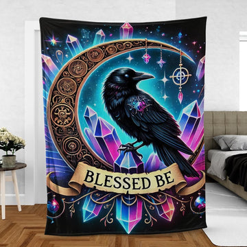 Black Crow Witchy Raven Blanket Wicca Blanket Home Decor-MoonChildWorld