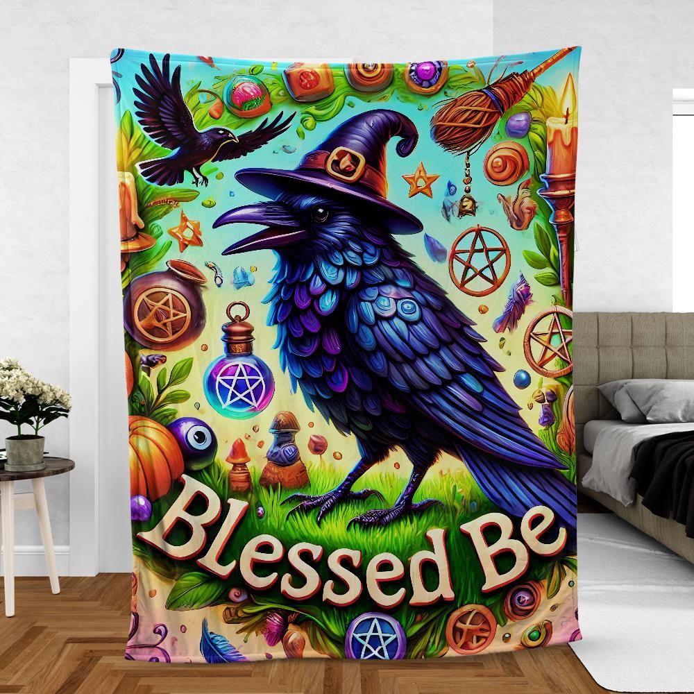 Black Crow Witchy Raven Blanket Wicca Blanket Witch Home Decor-MoonChildWorld