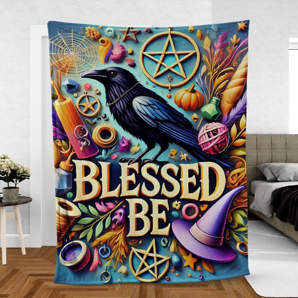 Black Crow Witchy Raven Blanket Wicca Blanket Witch Home Decor-MoonChildWorld